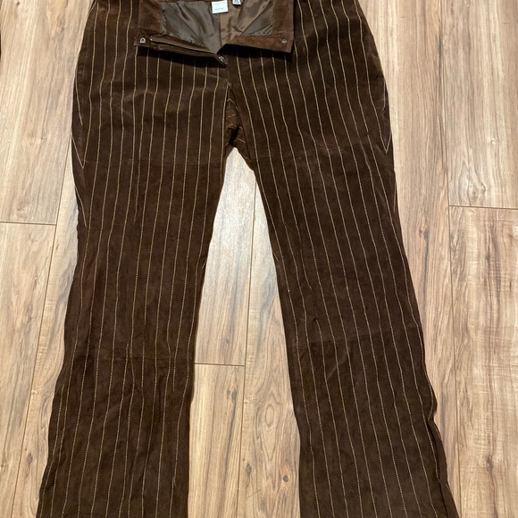 Wilsons Leather Denim - Vtg Wilsons Leather Maxima Suede Leather Pants size 22 Dark Brown Gold Pinstripe